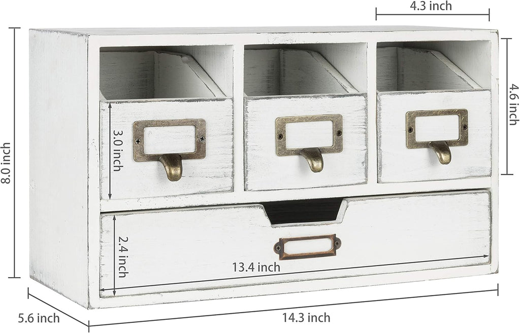 Vintage White Wooden Desktop Organizer with 4 Drawers H5572