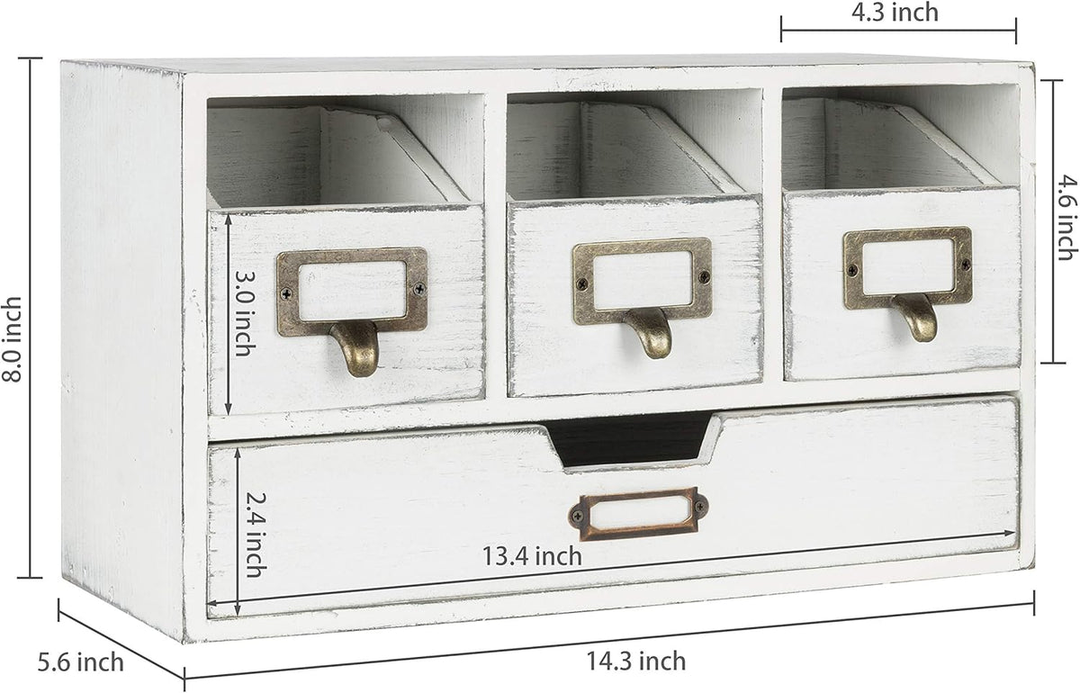 Vintage White Wooden Desktop Organizer with 4 Drawers H5572