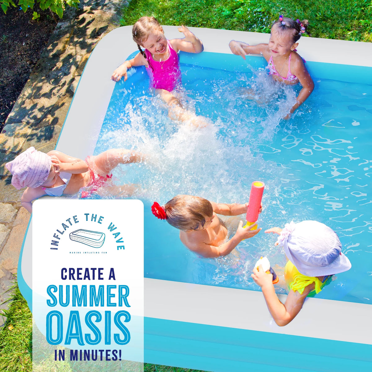 Inflatable Swimming Pool with Built-in Air Pump, Blue Large E166743