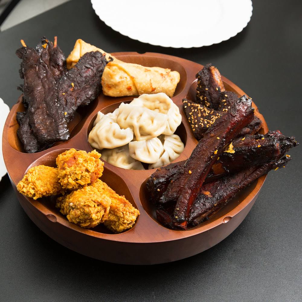 6 Compartment Carved Wooden Appetizer Platter P1953