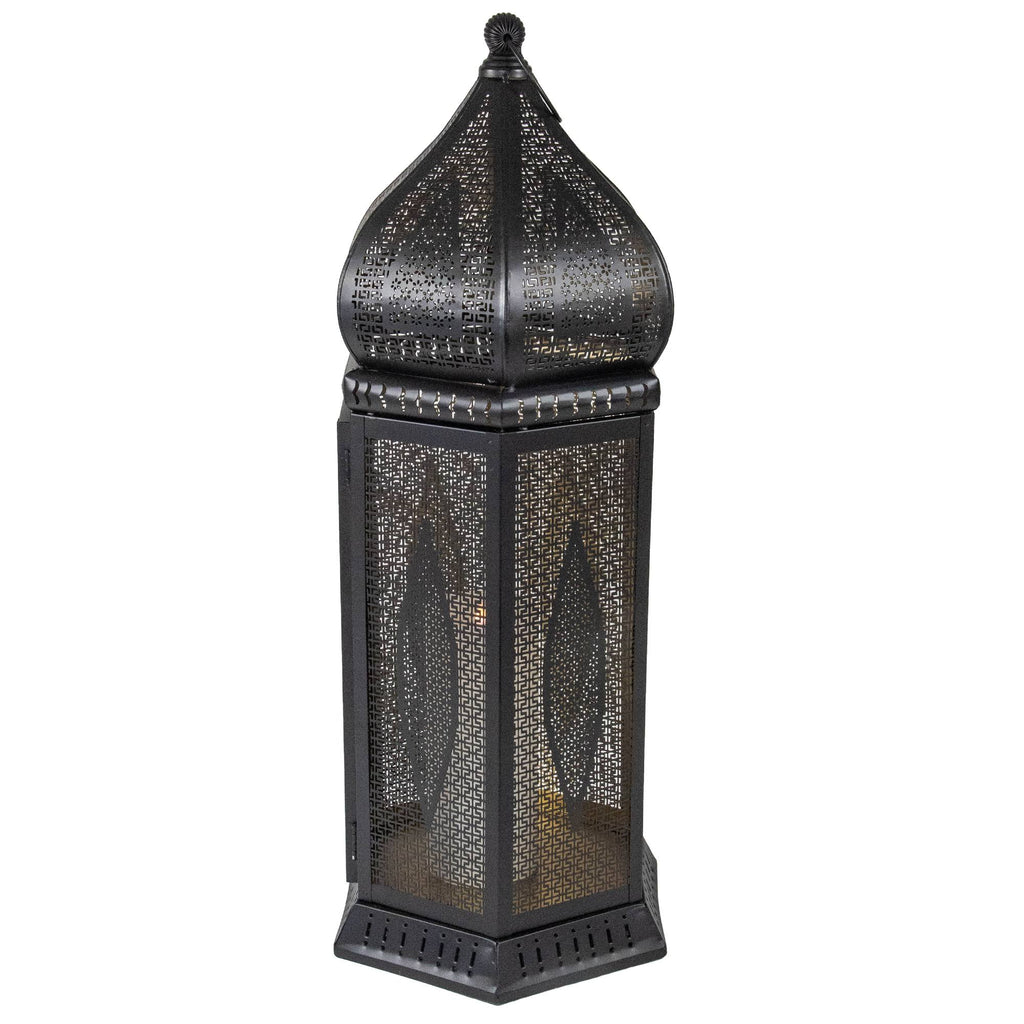 Black and Gold Cut-Out Pillar Candle Lantern C35744