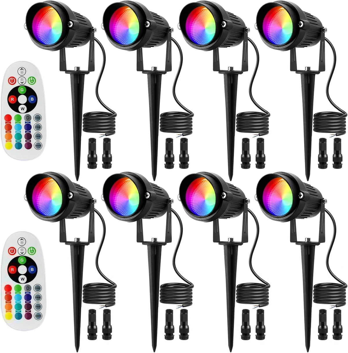 Low Voltage Landscape Lights RGB Warm White Remote Control 8W RGBW LED 12V-24V IP66 Waterproof 8Pack K906
