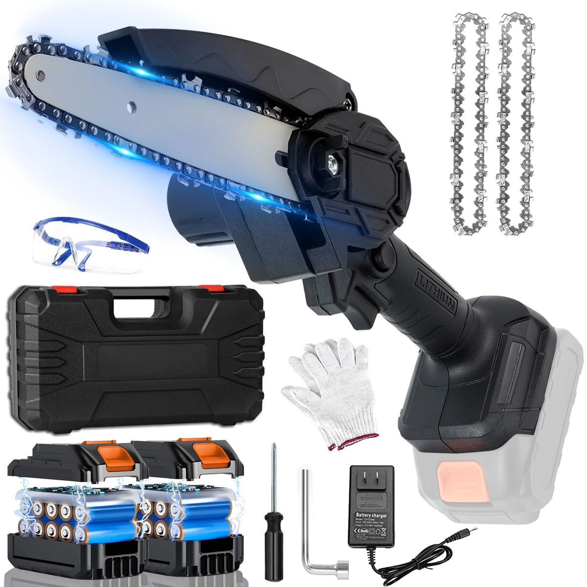 6 inch Cordless Mini Chainsaw with 2 Batteries S5868