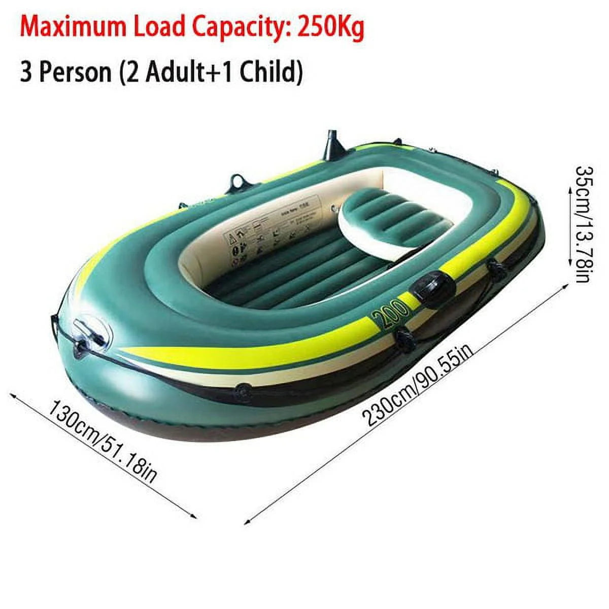 Green PVC Inflatable Two/Three Person Rowing Air Boat D962191