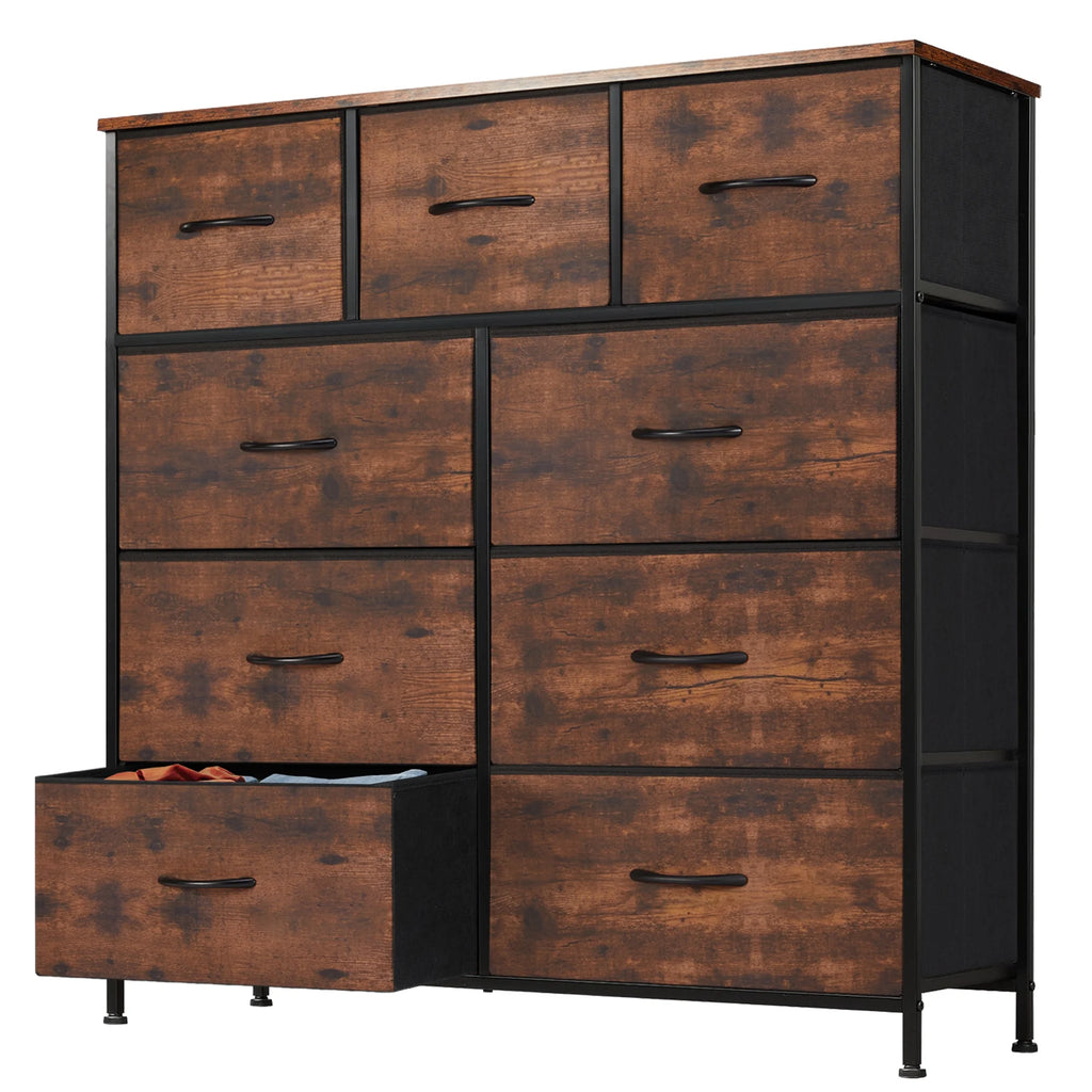 Black 5 Drawer Fabric Dresser with Wood Top Y144