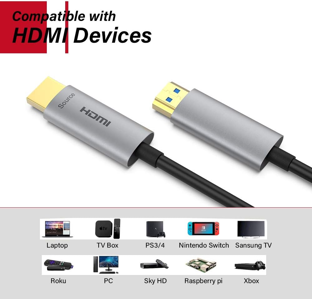 Fiber Optic HDMI Cable 15ft 4K@60Hz HDR ARC 18Gbps W821086