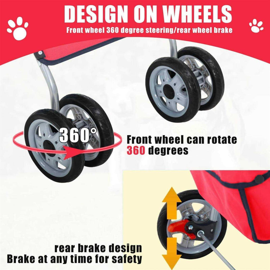 Foldable 4 Wheel Pet Dog Stroller with Storage Basket V65249