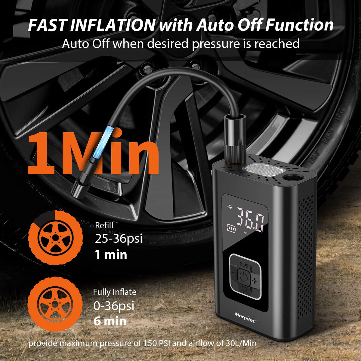 150PSI Portable Air Compressor with Digital Pressure Gauge T6952