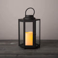 14 Inch Black Metal Glass Waterproof Solar Outdoor Lantern Q401