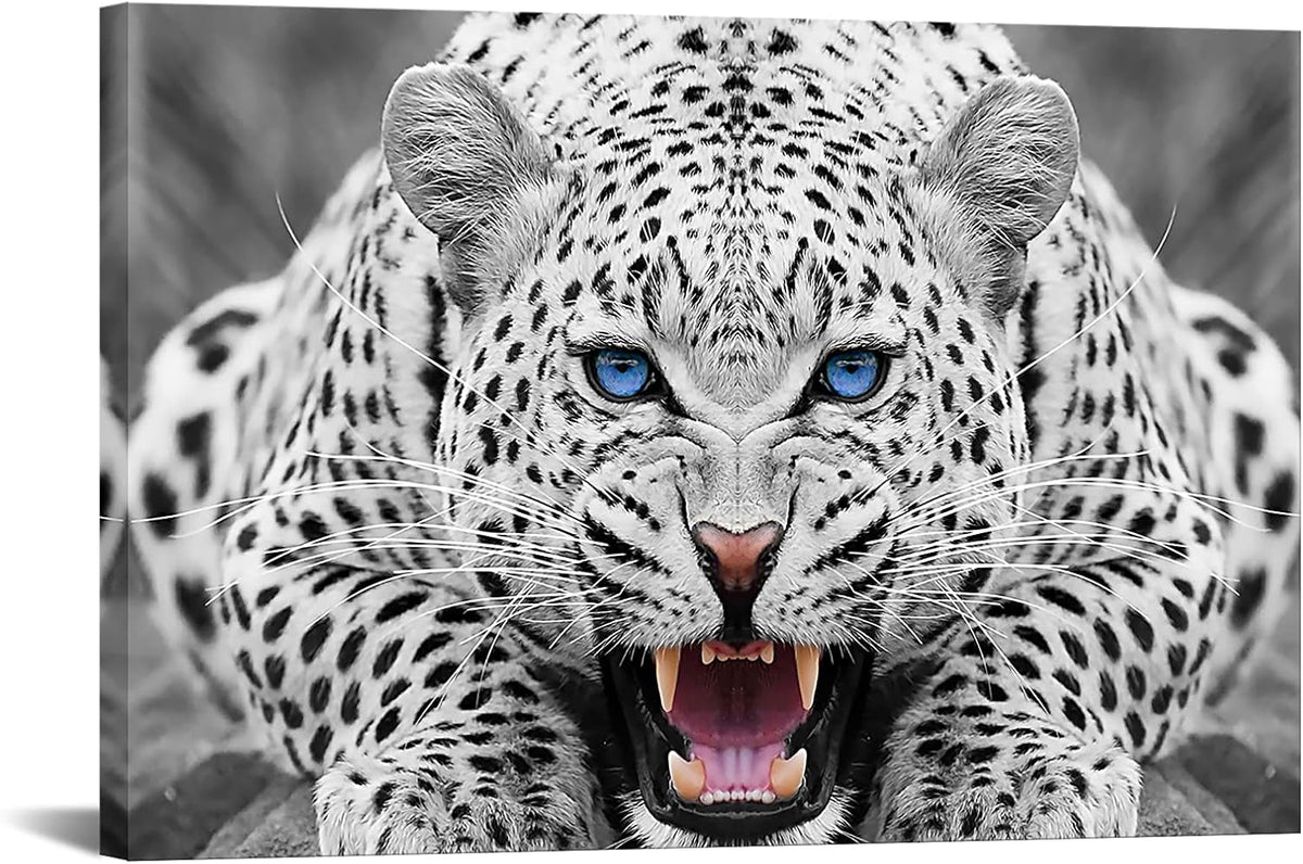 Framed Grey Leopard Canvas Wall Art 16x24 Z2181