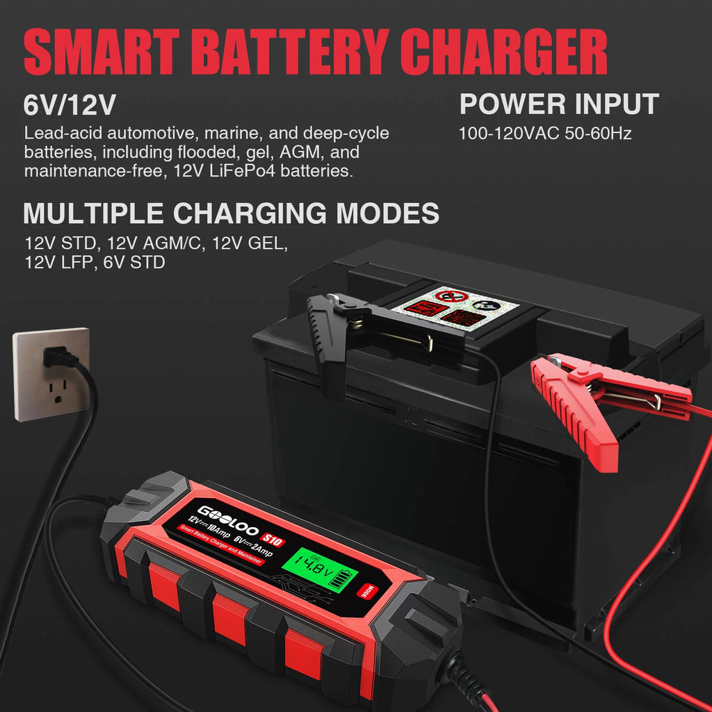 6A 6V 12V Smart Trickle Battery Charger Maintainer with LCD Display L434776