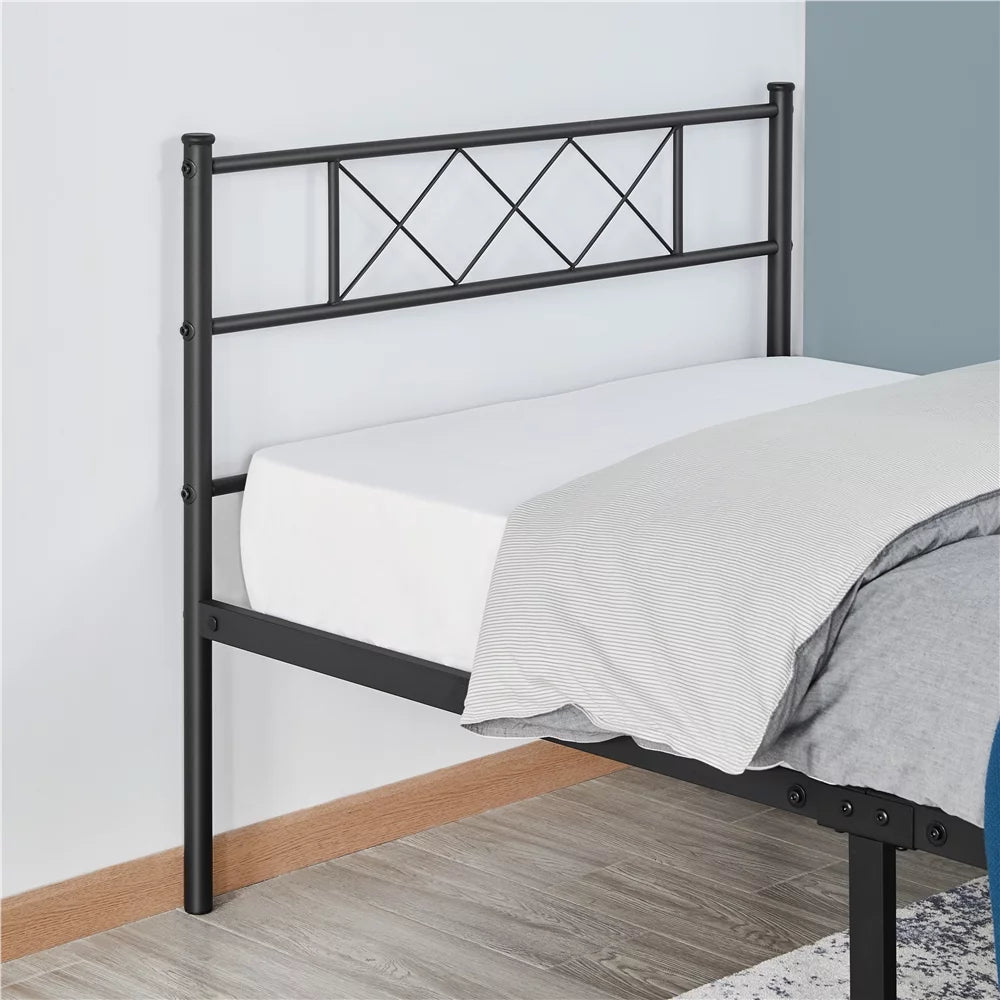 Black Twin Metal Slatted Bed Frame with Headboard Footboard S724