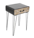 Beige Black Metal Wood End Table W4236