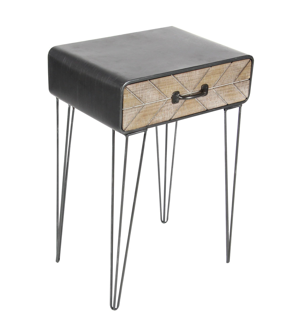 Beige Black Metal Wood End Table W4236