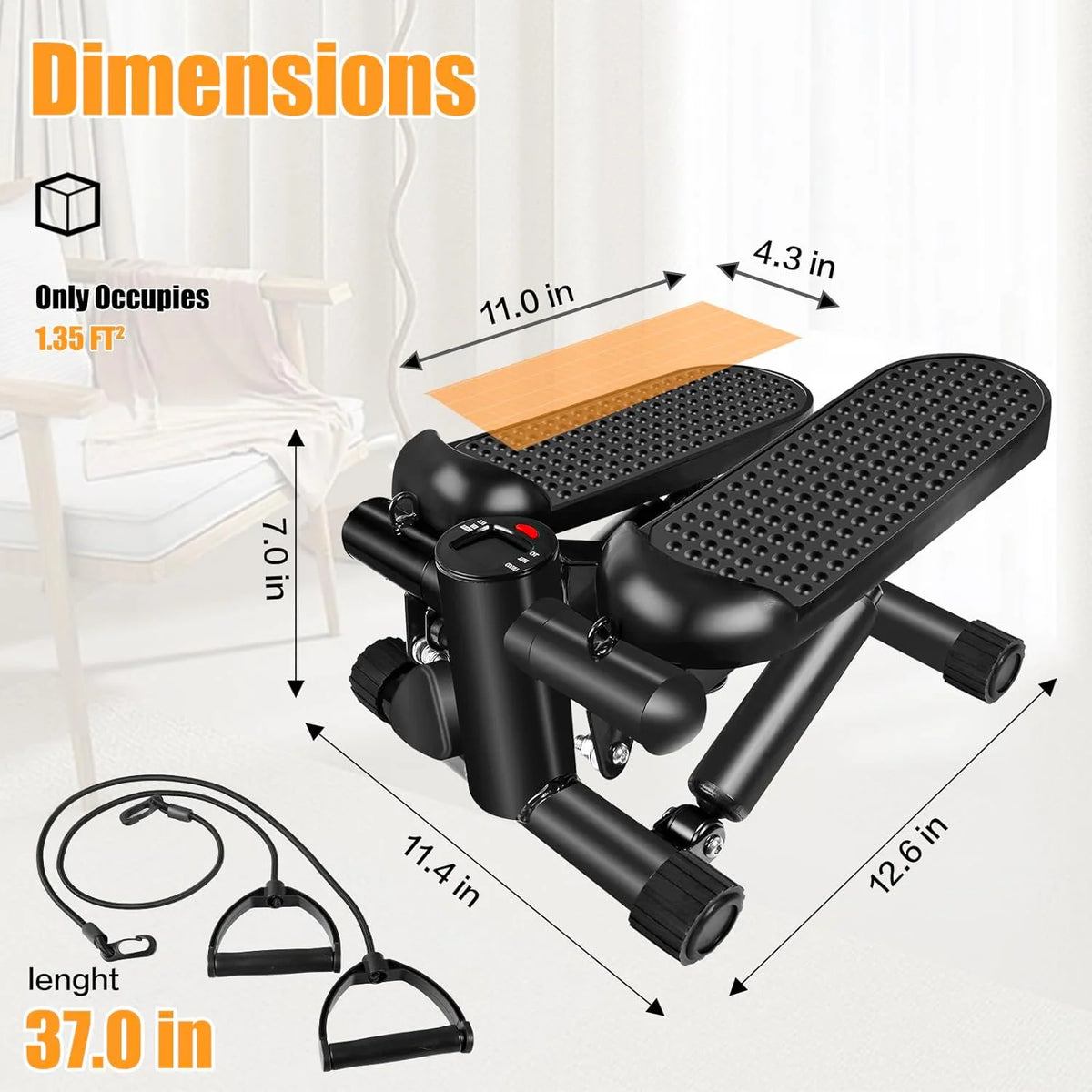 Mini Stepper with LCD and Resistance Bands J9320