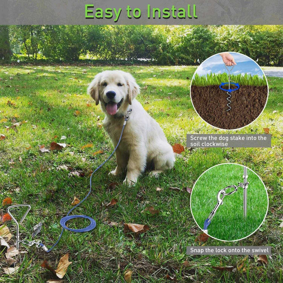 Dog Tie Out Cable and Anti Rust Spiral Stake 30ft X66369