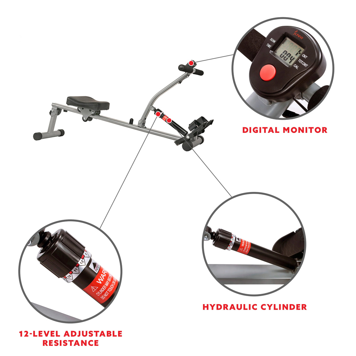Rowing Machine Rower with Digital Monitor and Adjustable Resistance N7009