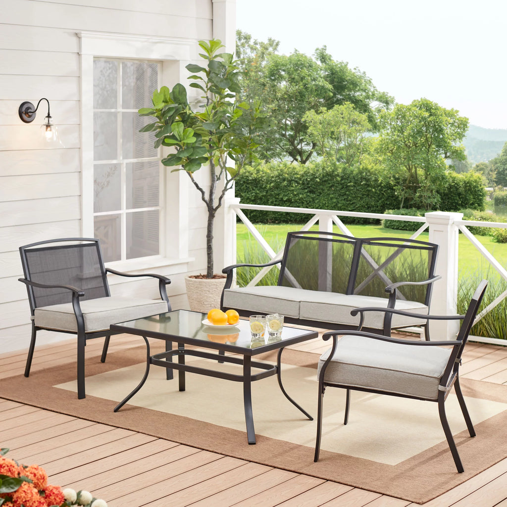 Gray 4 Piece Outdoor Patio Conversation Set V905095