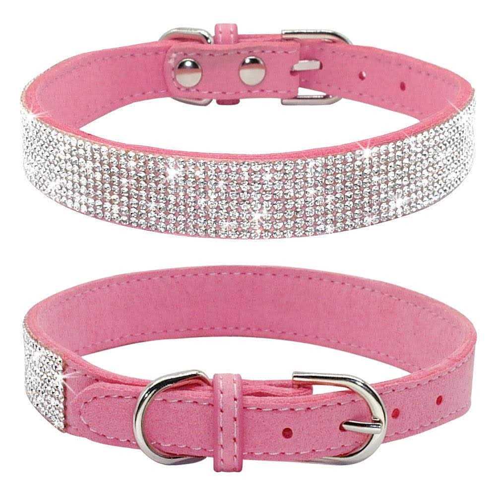 Rhinestone Soft Suede Leather Dog Collar X5166