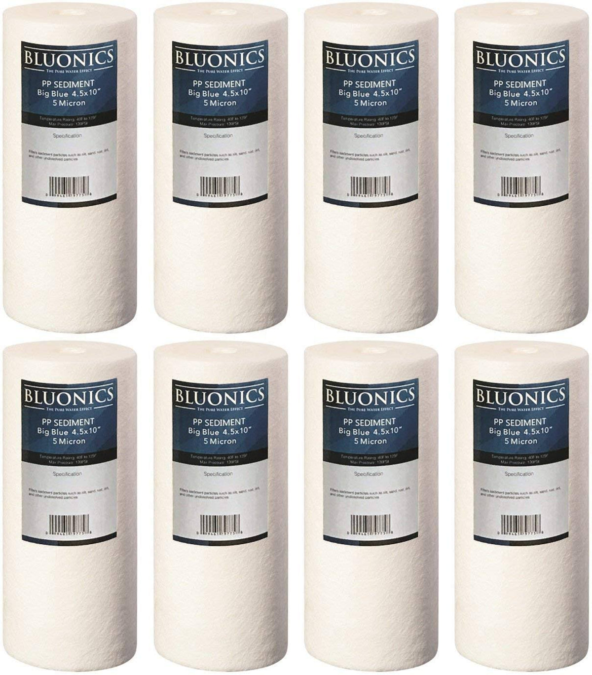 Big Blue Sediment Replacement Water Filters 8pcs (5 Micron) 4.5" x 10" Whole House Cartridges M514