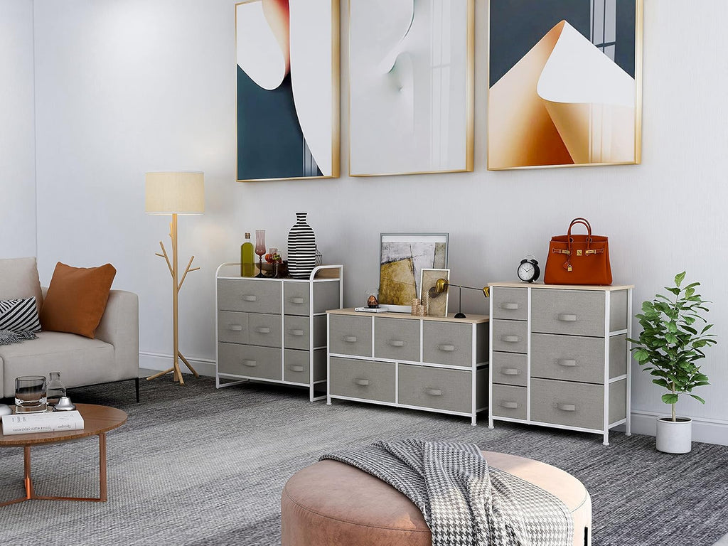 8 Drawer Fabric Dresser with Wooden Top T296