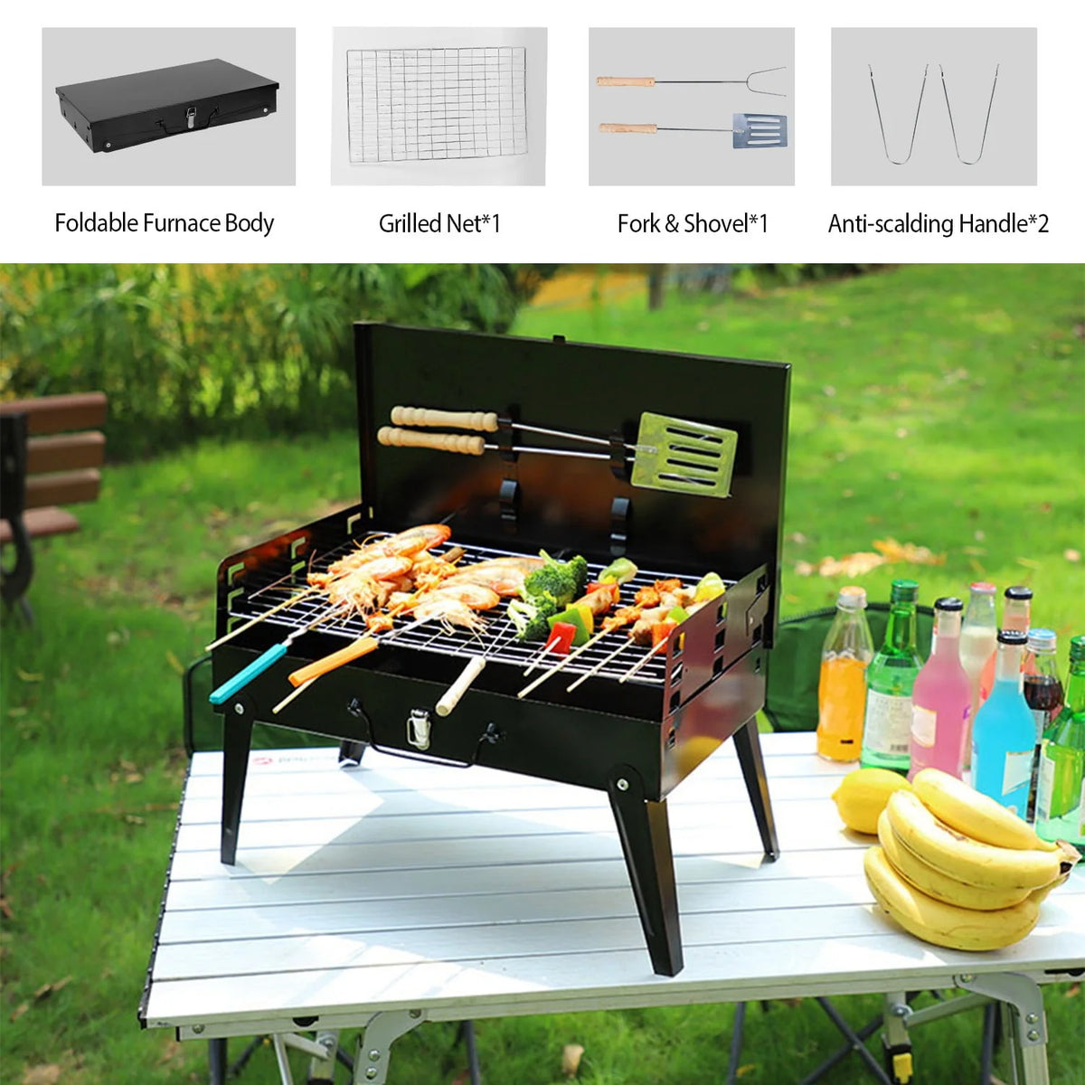Portable Charcoal Grill Foldable BBQ Suitcase Grill L1642