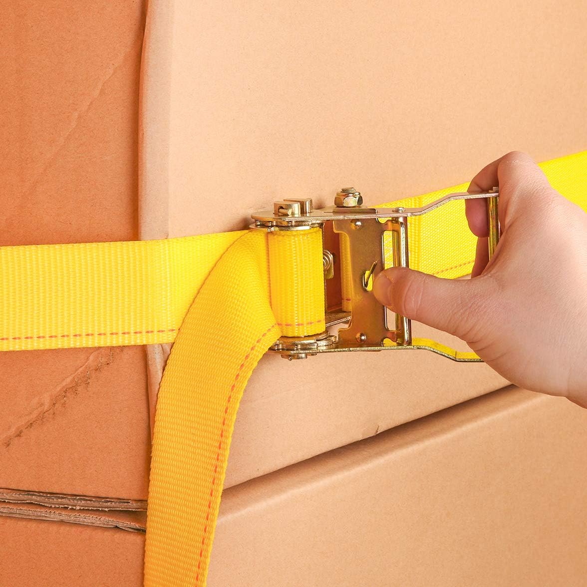 4 E-Track Ratcheting Straps Yellow Polyester Tie-Down Straps J7717