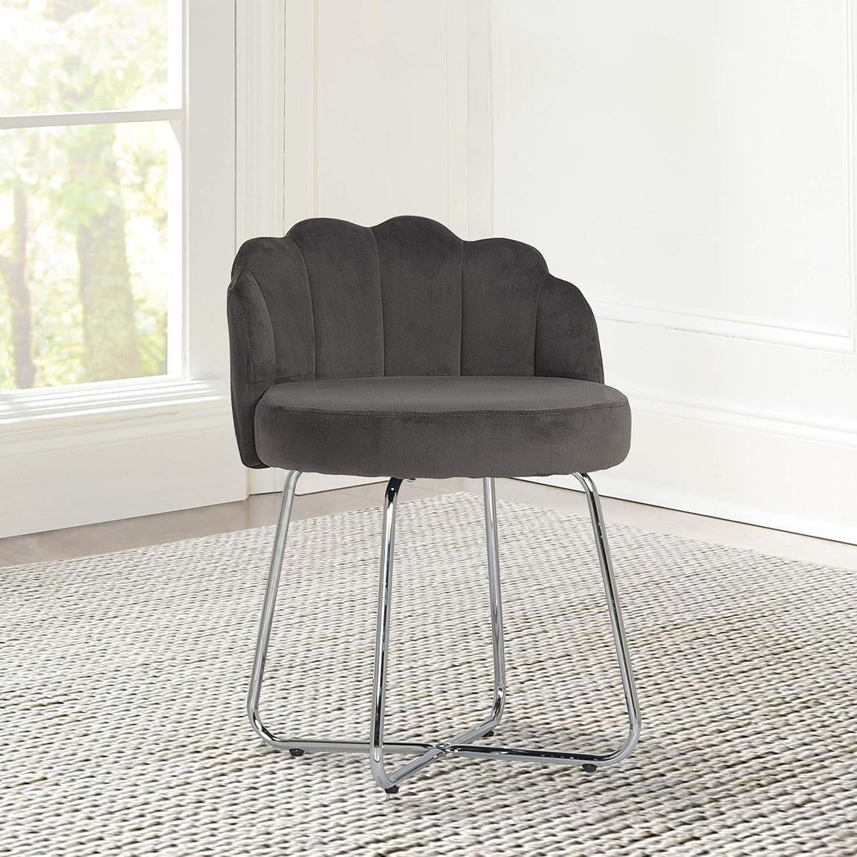 Dark Gray Metal Vanity Stool O278996