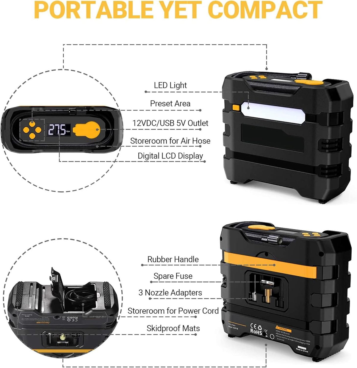 12V DC Portable Air Compressor Tire Inflator E208