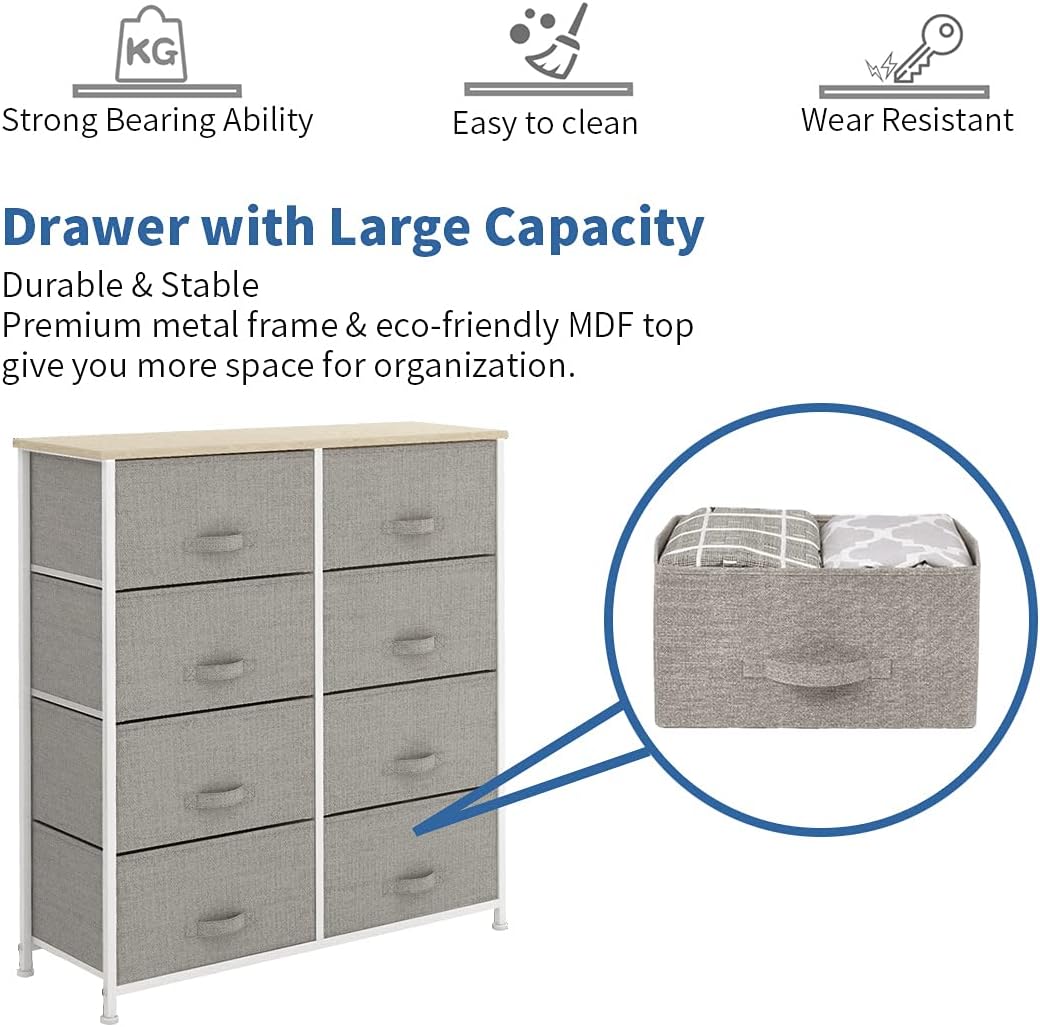 8 Drawer Fabric Dresser with Wooden Top T296