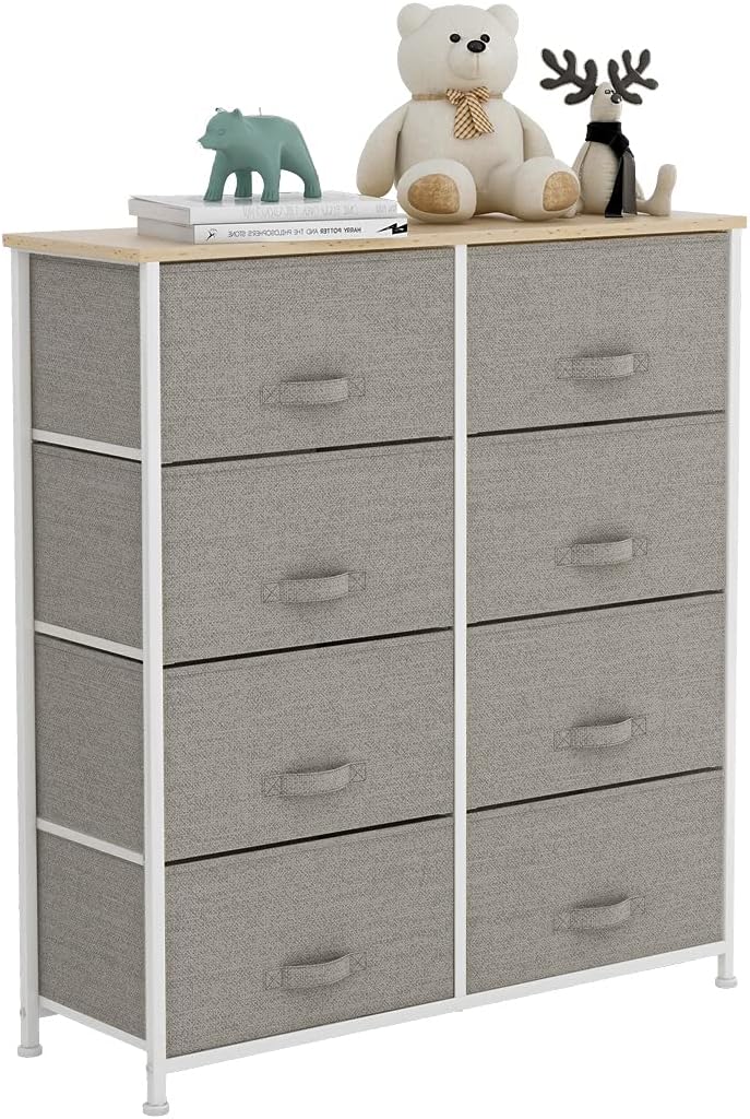 8 Drawer Fabric Dresser with Wooden Top T296