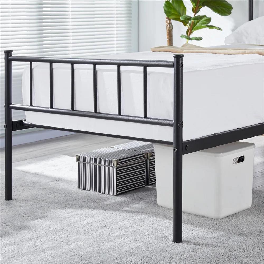 Black Metal Twin Platform Bed with Headboard and Footboard K57899