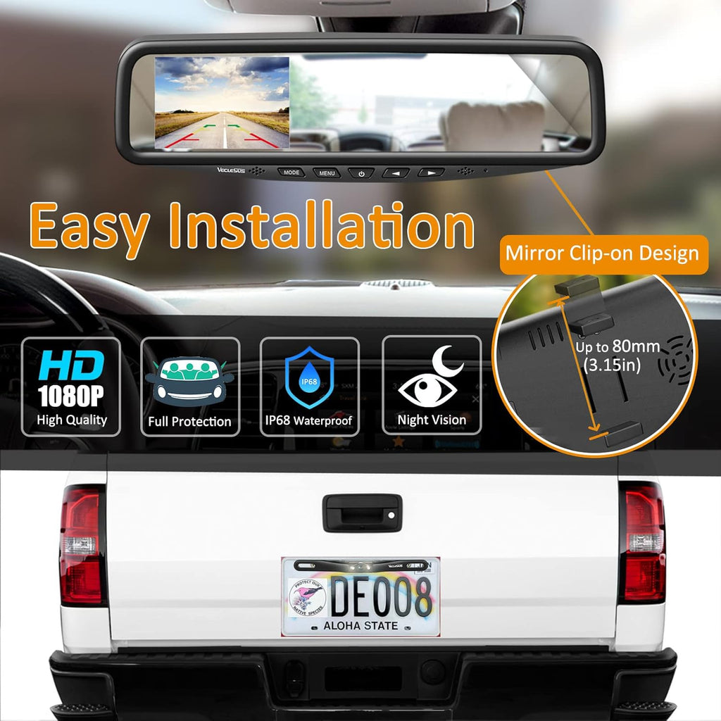 Wired Car Backup Camera Kit with 4.3 in Mirror Clip-on Monitor C117