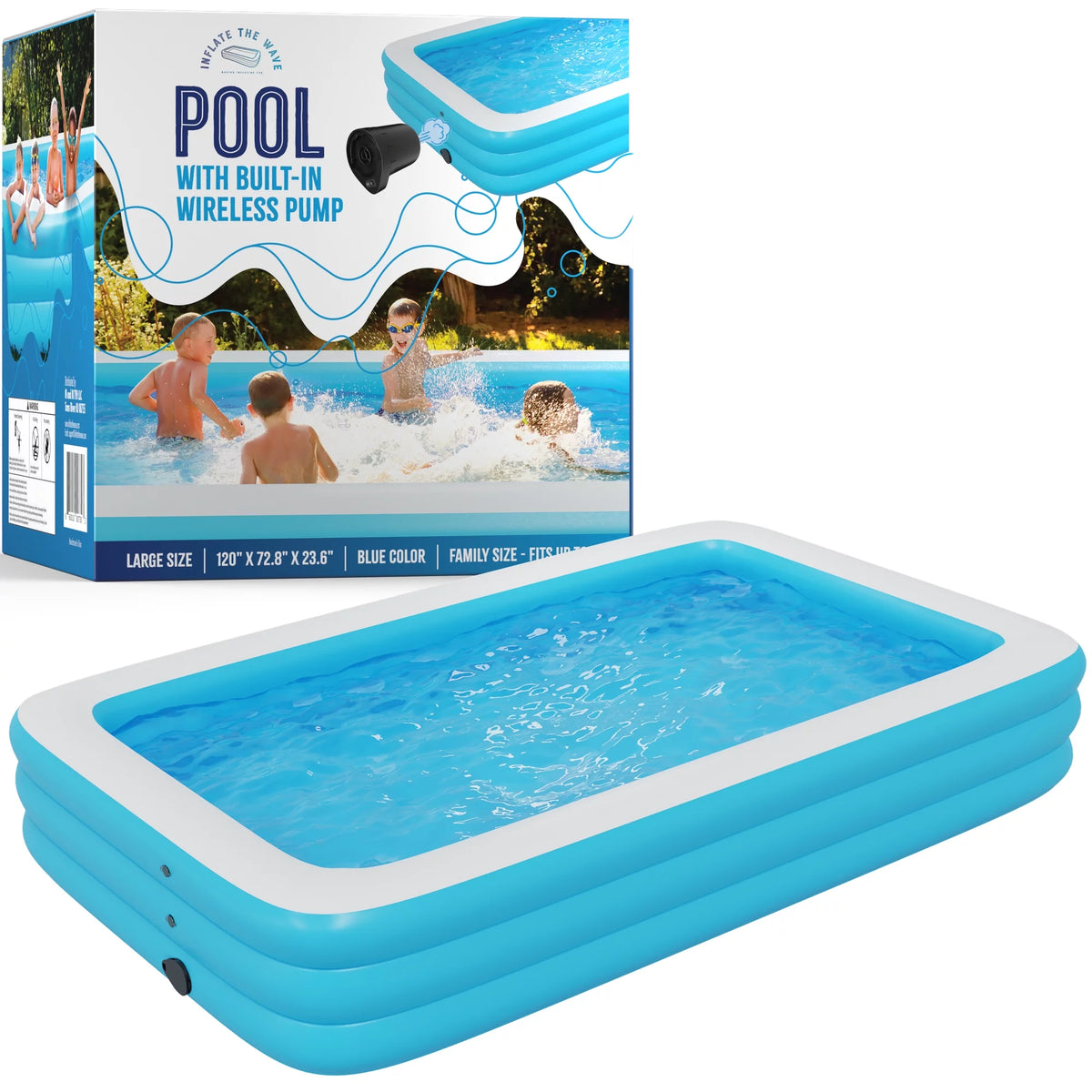 Inflatable Swimming Pool with Built-in Air Pump, Blue Large E166743