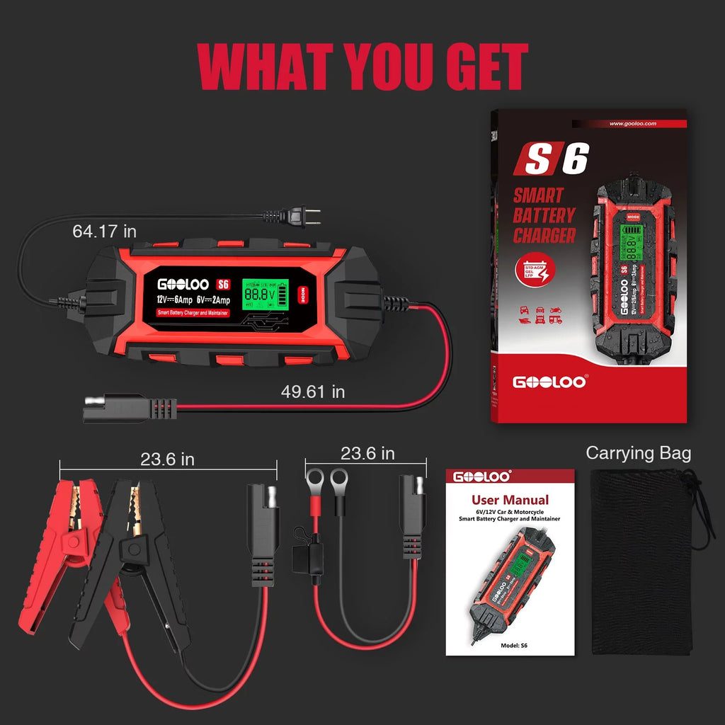 6A 6V 12V Smart Trickle Battery Charger Maintainer with LCD Display L434776