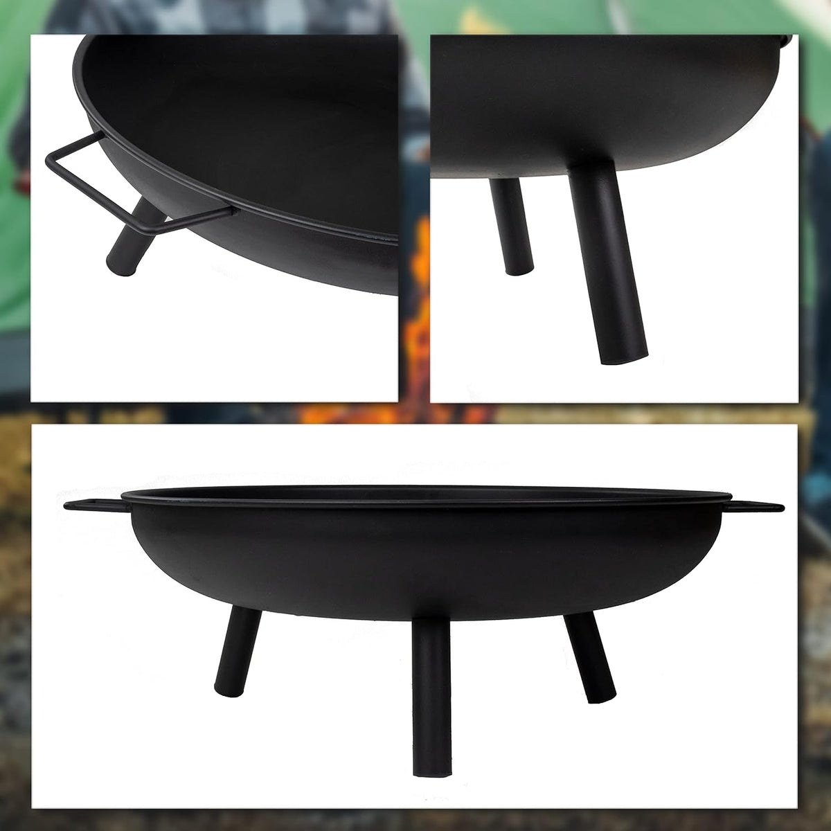 Round Metal Fire Pit Bowl with Handles Q905538