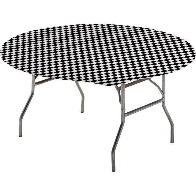 Black Check Plastic Tablecover 60x22 Round Case of 12 U546714
