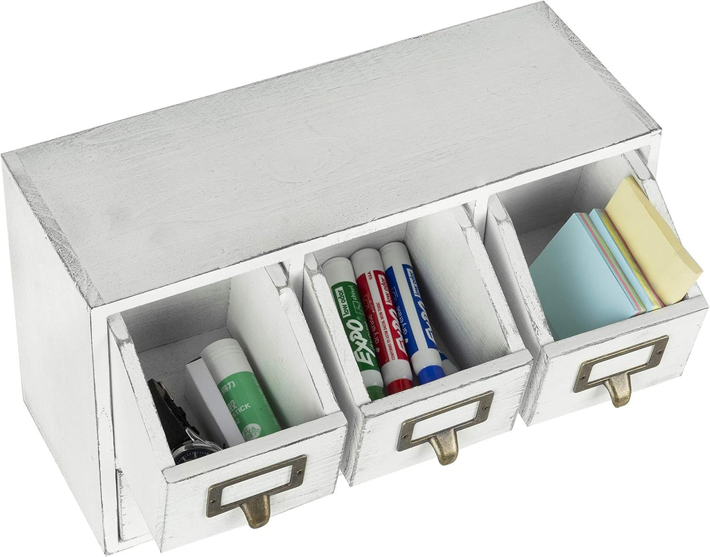 Vintage White Wooden Desktop Organizer with 4 Drawers H5572