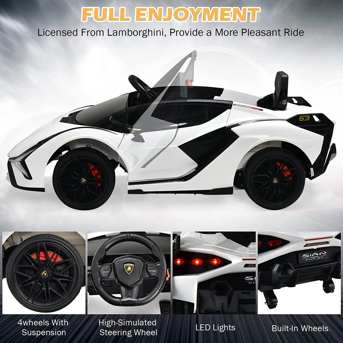 12V Kids Ride On Car with Parent Remote Control, Spring Suspension, MP3 Player, Carbon Fiber Textured (Black) L198799