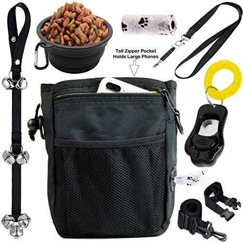Dog Training Treat Pouch, Clicker, Doorbells, Collapsible Bowl P2663