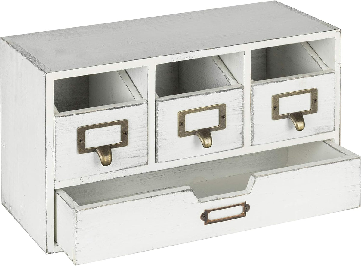 Vintage White Wooden Desktop Organizer with 4 Drawers H5572