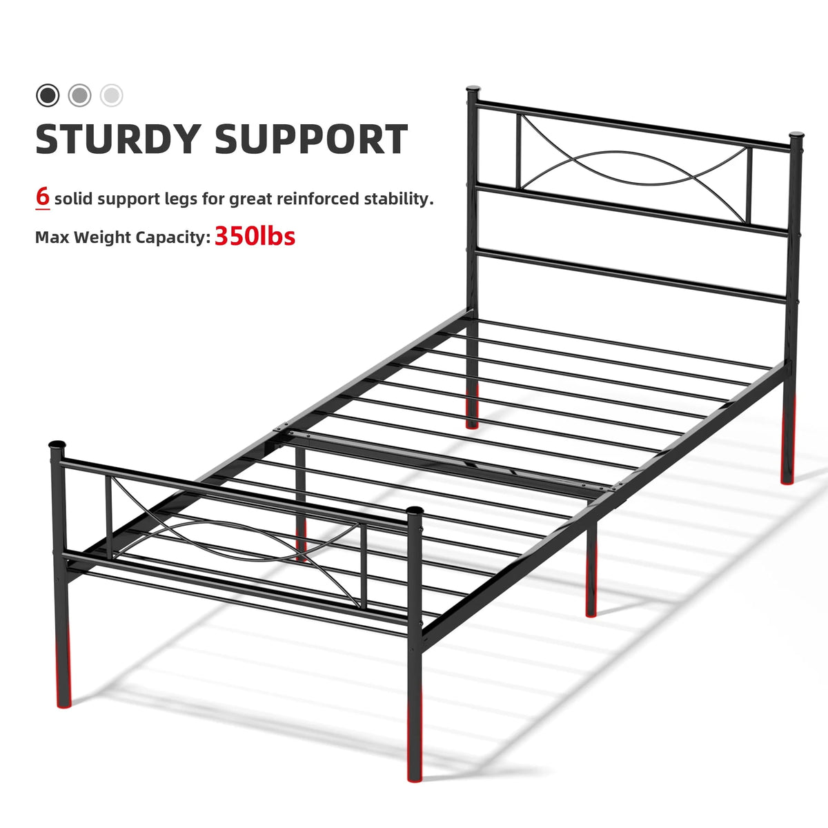 White Twin Size Metal Platform Bed Frame with Headboard A7945