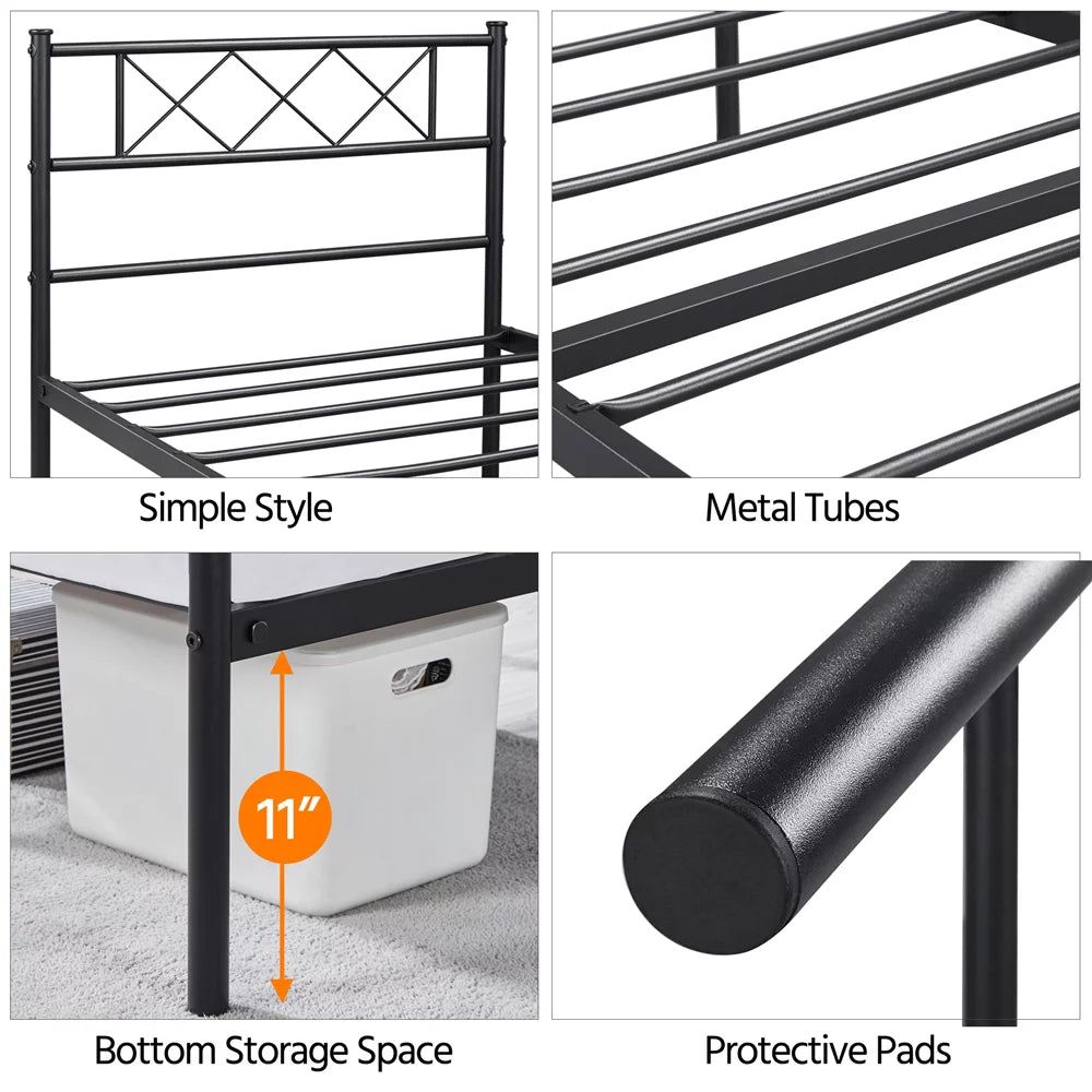 Black Twin Metal Slatted Bed Frame with Headboard Footboard S724
