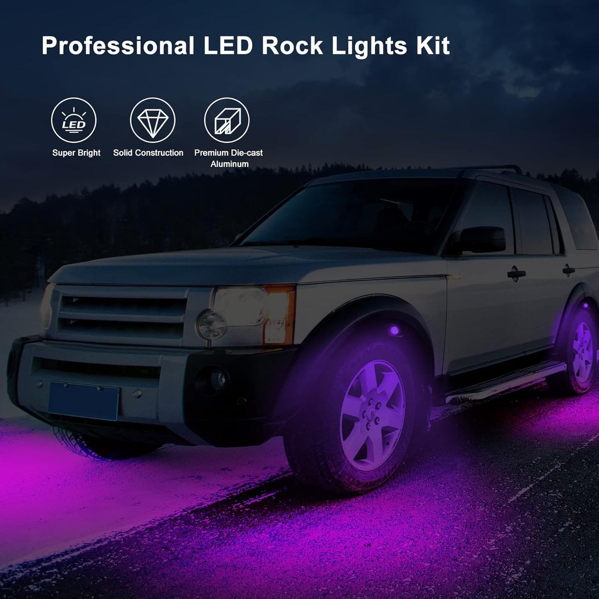 RGB LED Rock Lights 4 Pods Multicolor Waterproof Underglow Kit A9992