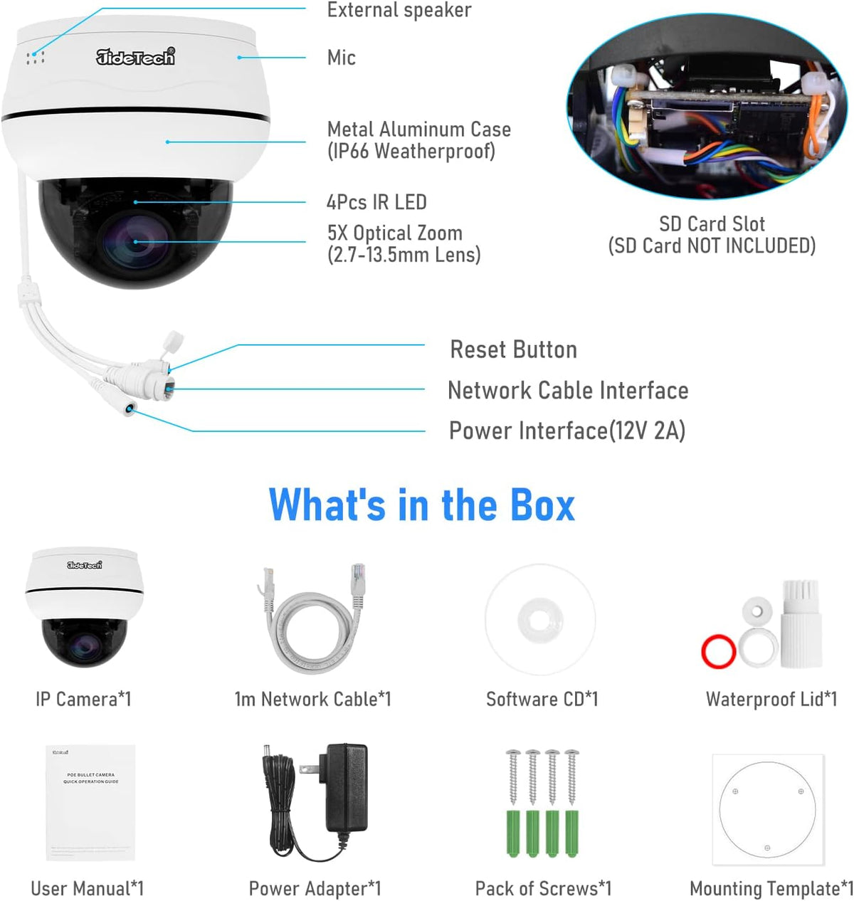 5MP PTZ POE Outdoor IP Dome Camera with 5X Optical Zoom B637