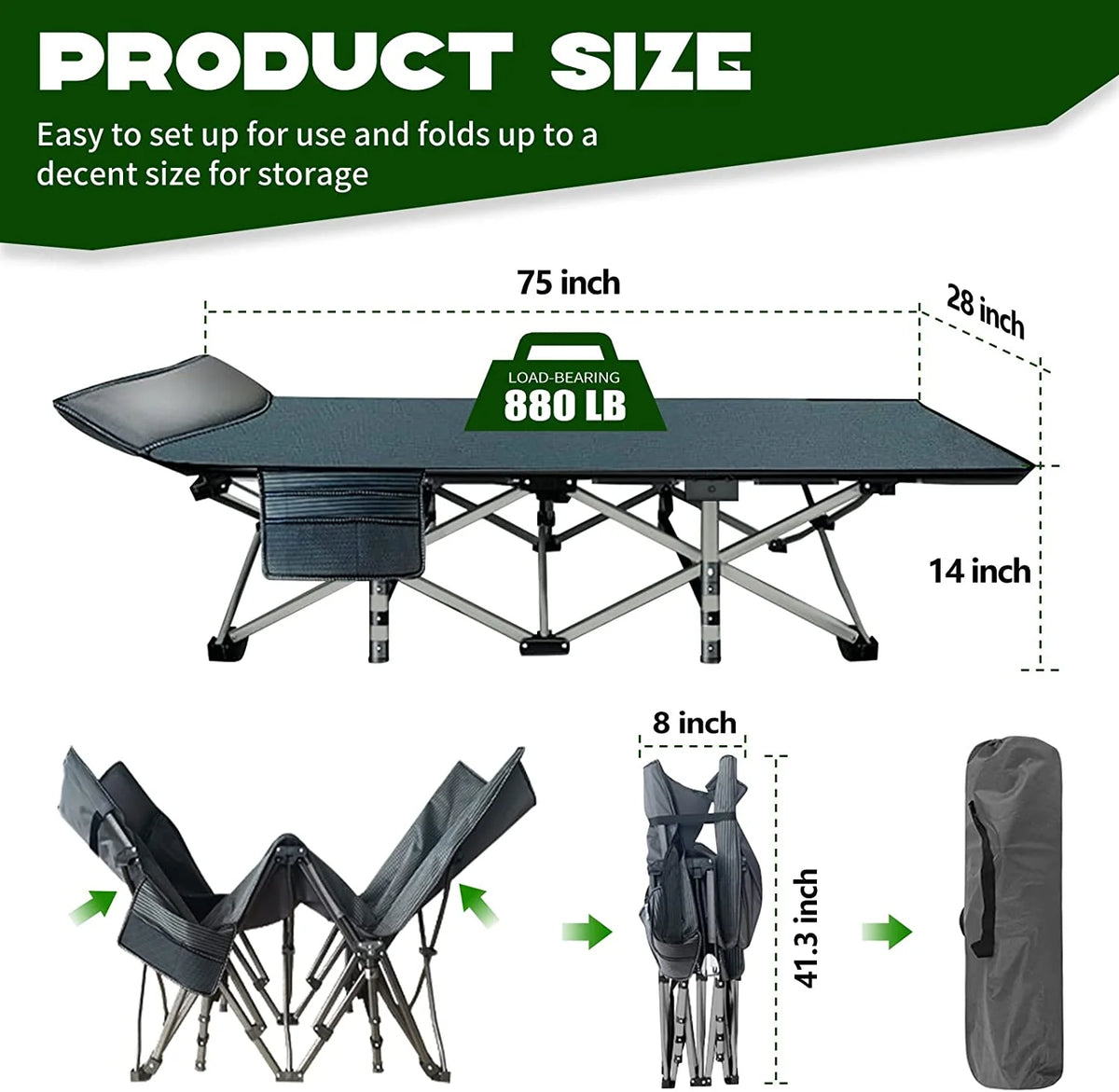Folding Camping Cot with Carry Bag F5773