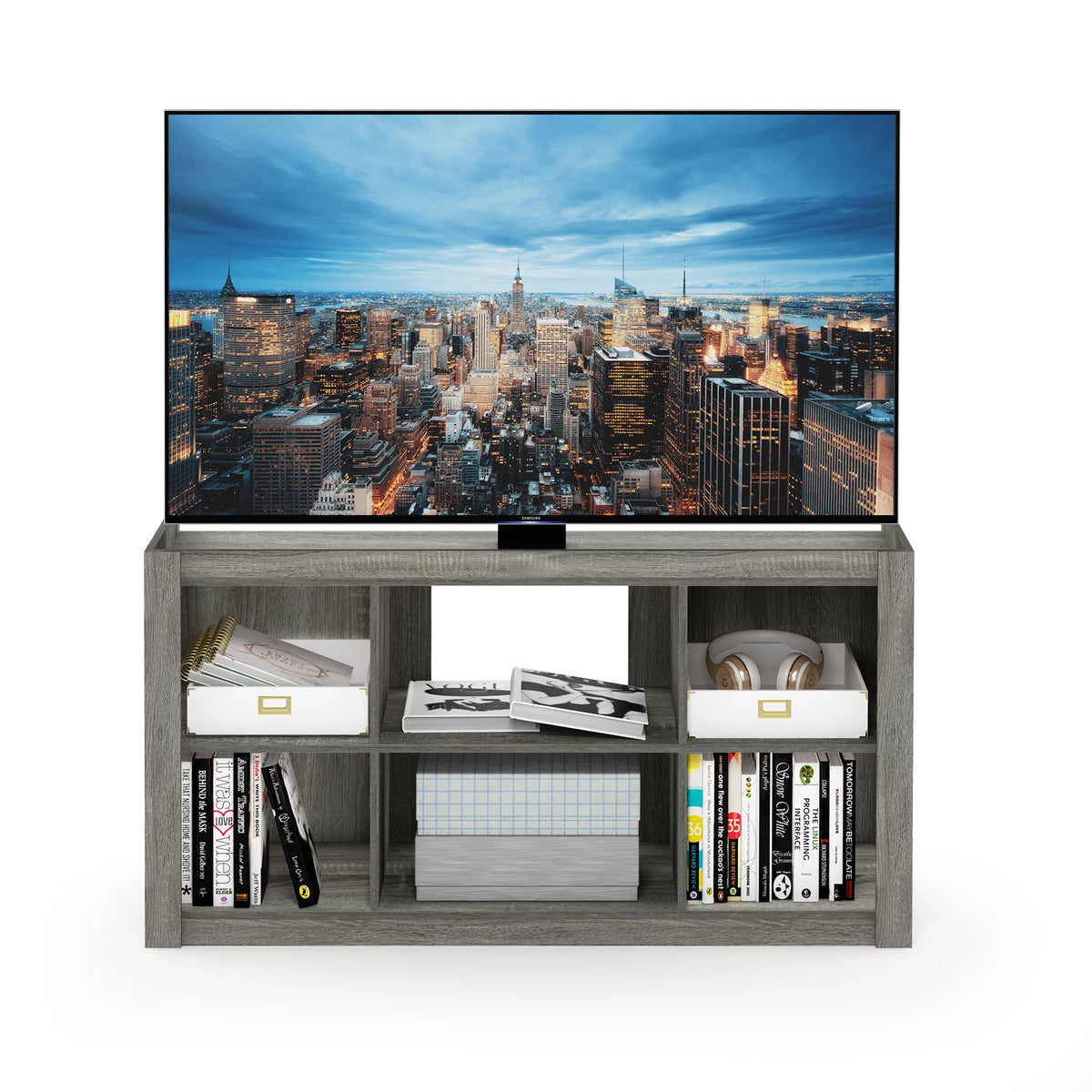 French Oak Grey TV Stand Bookshelves B406
