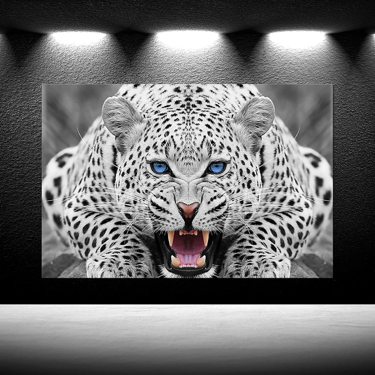 Framed Grey Leopard Canvas Wall Art 16x24 Z2181