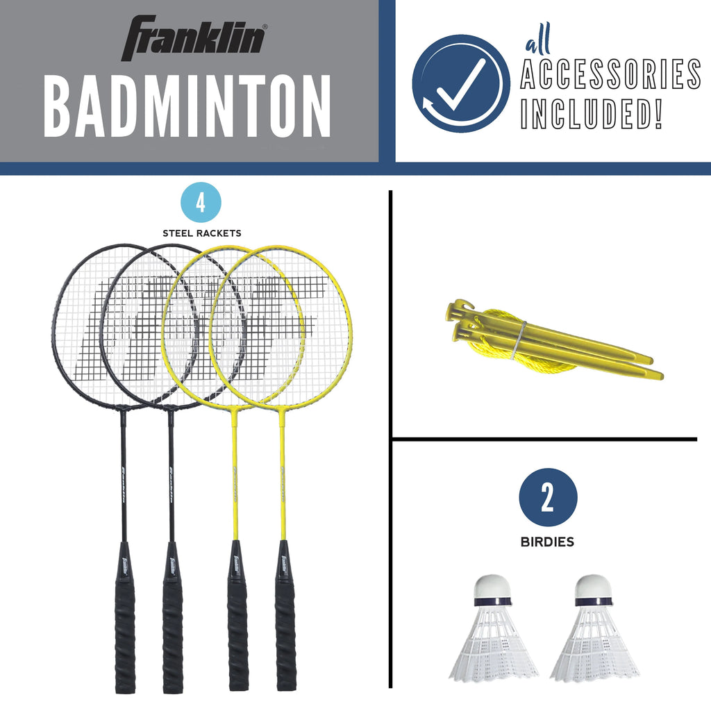 Badminton Net Family Set with 4 Steel Rackets and 2 Birdies P533005