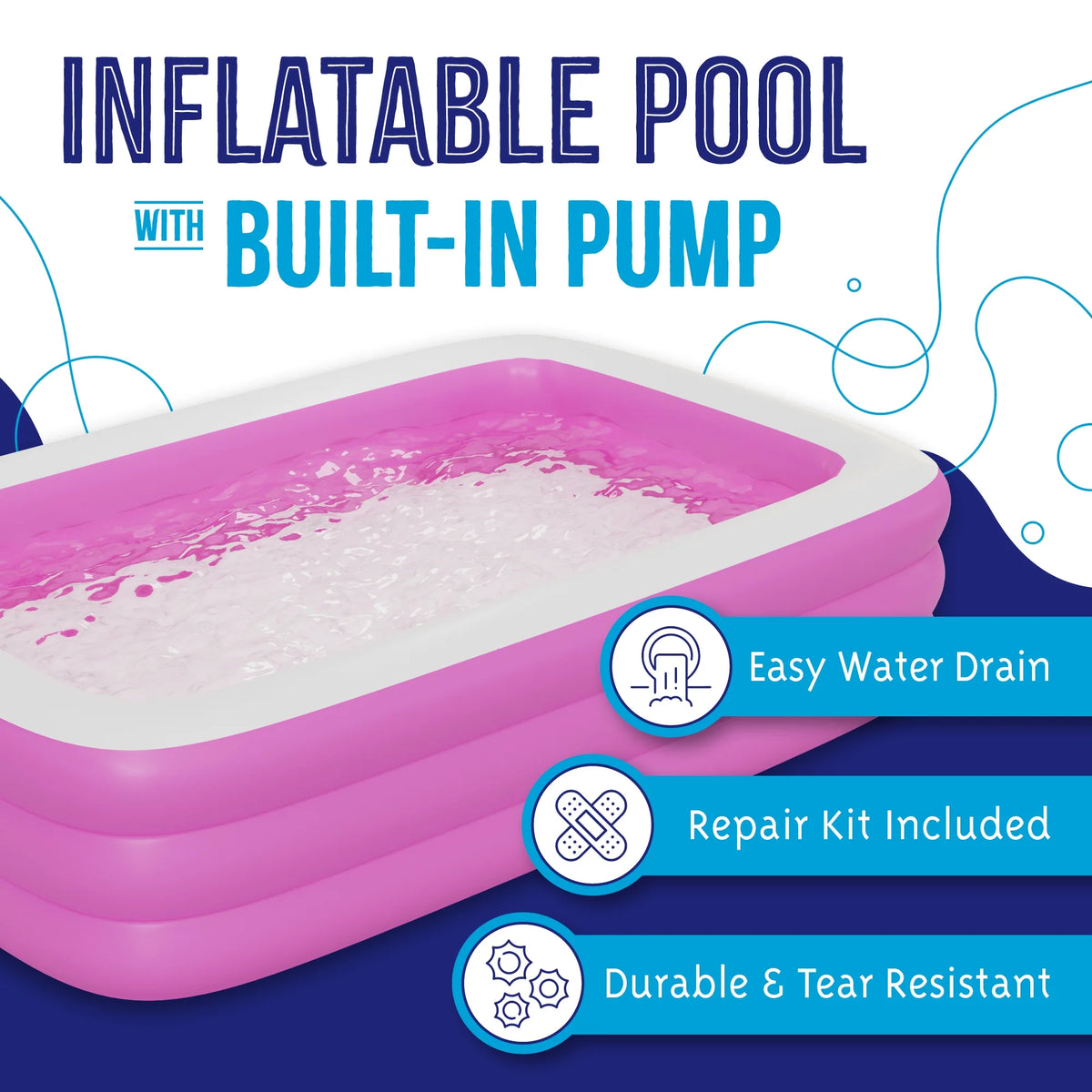 Inflatable Swimming Pool with Built-in Air Pump, Blue Large E166743